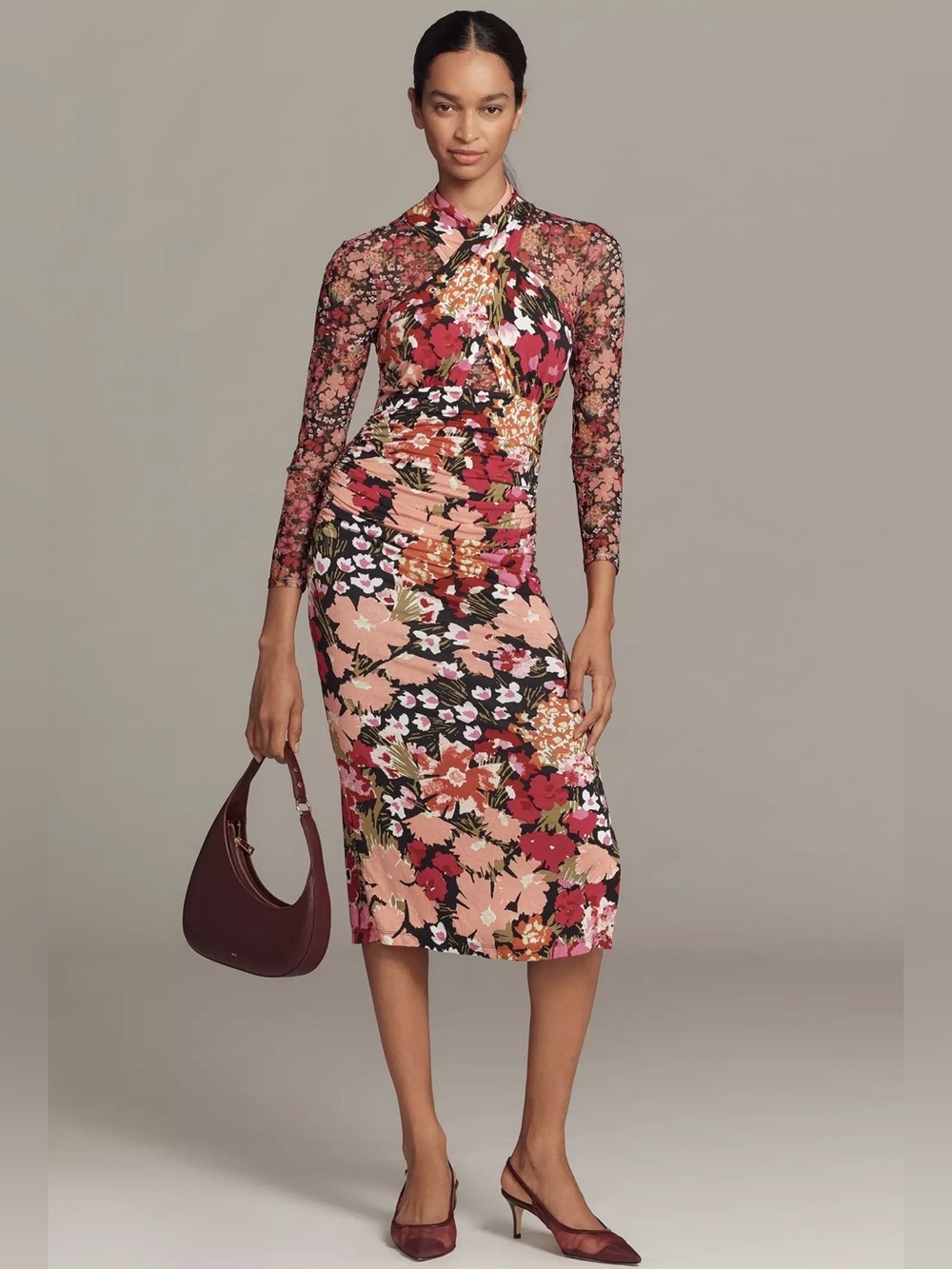 Anthropologie Long-Sleeve Halter Mesh Midi Dress, NWT ($168)!